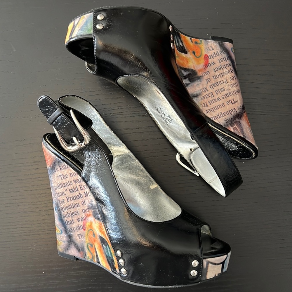 zinc high heel wedges with art